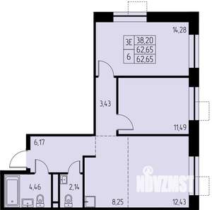 3-к квартира, строящийся дом, 63м2, 22/23 этаж