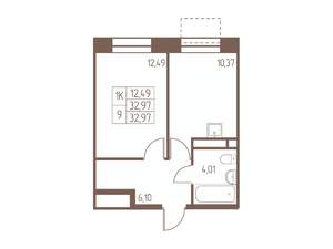 1-к квартира, строящийся дом, 33м2, 16/16 этаж