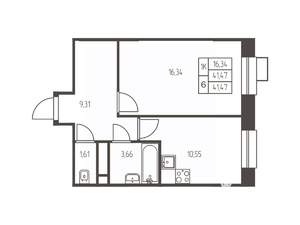 1-к квартира, строящийся дом, 42м2, 4/25 этаж