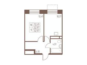 1-к квартира, строящийся дом, 33м2, 13/16 этаж