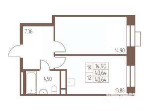 1-к квартира, строящийся дом, 41м2, 17/24 этаж