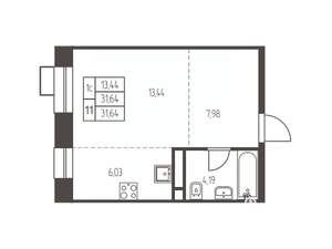 Студия квартира, вторичка, 32м2, 2/12 этаж