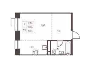 Студия квартира, строящийся дом, 32м2, 12/12 этаж