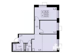 3-к квартира, строящийся дом, 63м2, 21/23 этаж