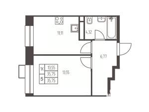 1-к квартира, вторичка, 36м2, 2/20 этаж