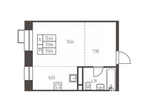 Студия квартира, вторичка, 32м2, 10/12 этаж