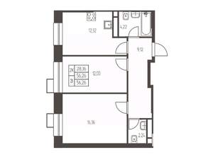 2-к квартира, строящийся дом, 56м2, 15/20 этаж