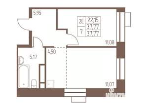 2-к квартира, вторичка, 38м2, 24/24 этаж