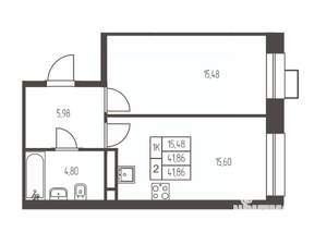 1-к квартира, вторичка, 42м2, 20/20 этаж