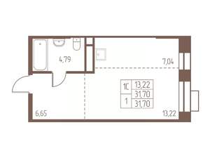 Студия квартира, строящийся дом, 32м2, 2/24 этаж