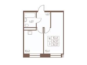 1-к квартира, строящийся дом, 35м2, 8/16 этаж