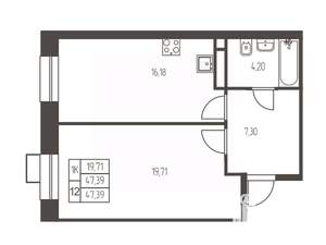 1-к квартира, вторичка, 47м2, 12/12 этаж