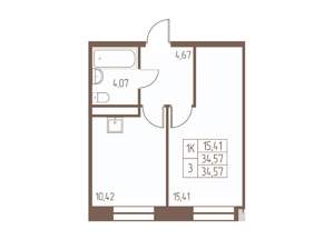1-к квартира, строящийся дом, 35м2, 15/16 этаж