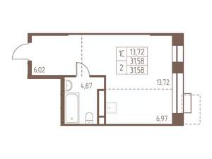 Студия квартира, строящийся дом, 32м2, 4/24 этаж