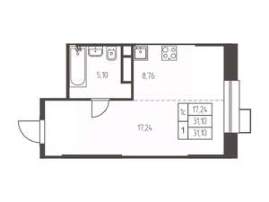 Студия квартира, строящийся дом, 31м2, 24/25 этаж