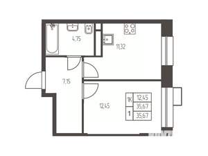 1-к квартира, строящийся дом, 36м2, 9/20 этаж