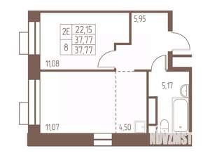 2-к квартира, строящийся дом, 38м2, 20/24 этаж