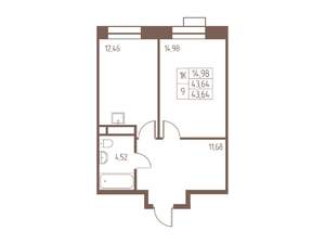 1-к квартира, строящийся дом, 44м2, 12/24 этаж