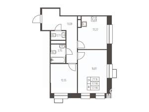 2-к квартира, строящийся дом, 58м2, 8/25 этаж
