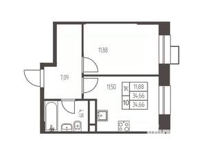 1-к квартира, строящийся дом, 35м2, 5/20 этаж