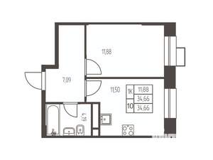 1-к квартира, строящийся дом, 35м2, 8/20 этаж