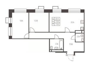 2-к квартира, строящийся дом, 71м2, 6/25 этаж