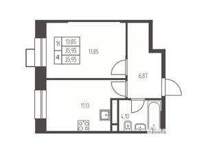 1-к квартира, строящийся дом, 36м2, 9/20 этаж