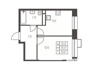 1-к квартира, строящийся дом, 36м2, 10/20 этаж