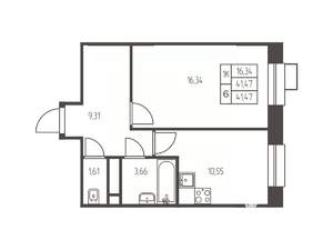 1-к квартира, строящийся дом, 42м2, 7/25 этаж