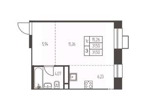 Студия квартира, строящийся дом, 32м2, 7/12 этаж