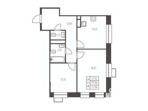2-к квартира, строящийся дом, 58м2, 3/25 этаж