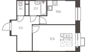 1-к квартира, строящийся дом, 42м2, 18/25 этаж