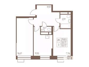 2-к квартира, строящийся дом, 59м2, 4/24 этаж