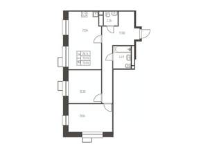 2-к квартира, строящийся дом, 71м2, 19/25 этаж