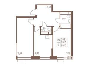 2-к квартира, строящийся дом, 59м2, 5/24 этаж