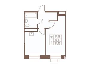 1-к квартира, строящийся дом, 34м2, 10/24 этаж