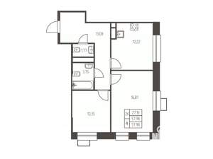 2-к квартира, строящийся дом, 58м2, 12/25 этаж