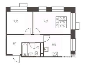 2-к квартира, строящийся дом, 47м2, 13/20 этаж