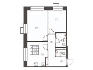 2-к квартира, строящийся дом, 55м2, 6/20 этаж