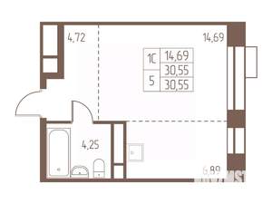 Студия квартира, строящийся дом, 31м2, 21/24 этаж