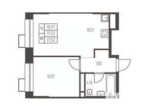 1-к квартира, строящийся дом, 38м2, 13/20 этаж