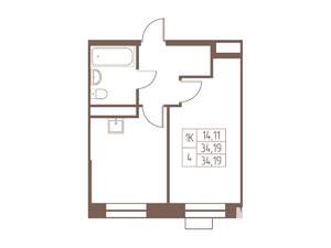 1-к квартира, строящийся дом, 34м2, 8/24 этаж