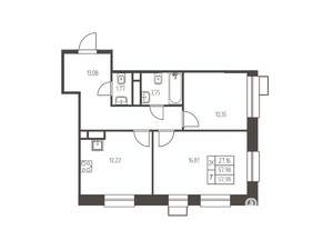 2-к квартира, строящийся дом, 58м2, 21/25 этаж