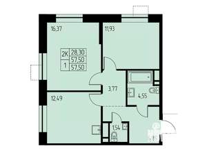 2-к квартира, строящийся дом, 58м2, 20/23 этаж