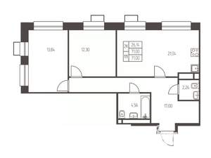 2-к квартира, строящийся дом, 71м2, 7/25 этаж