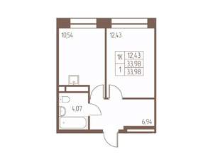 1-к квартира, строящийся дом, 34м2, 11/16 этаж