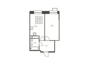 1-к квартира, строящийся дом, 39м2, 15/25 этаж