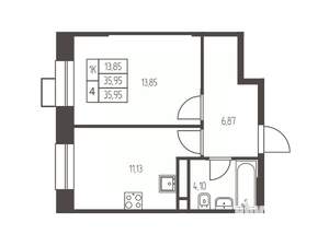 1-к квартира, строящийся дом, 36м2, 17/20 этаж