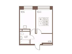 1-к квартира, вторичка, 34м2, 15/16 этаж