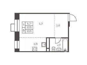 Студия квартира, строящийся дом, 30м2, 7/12 этаж